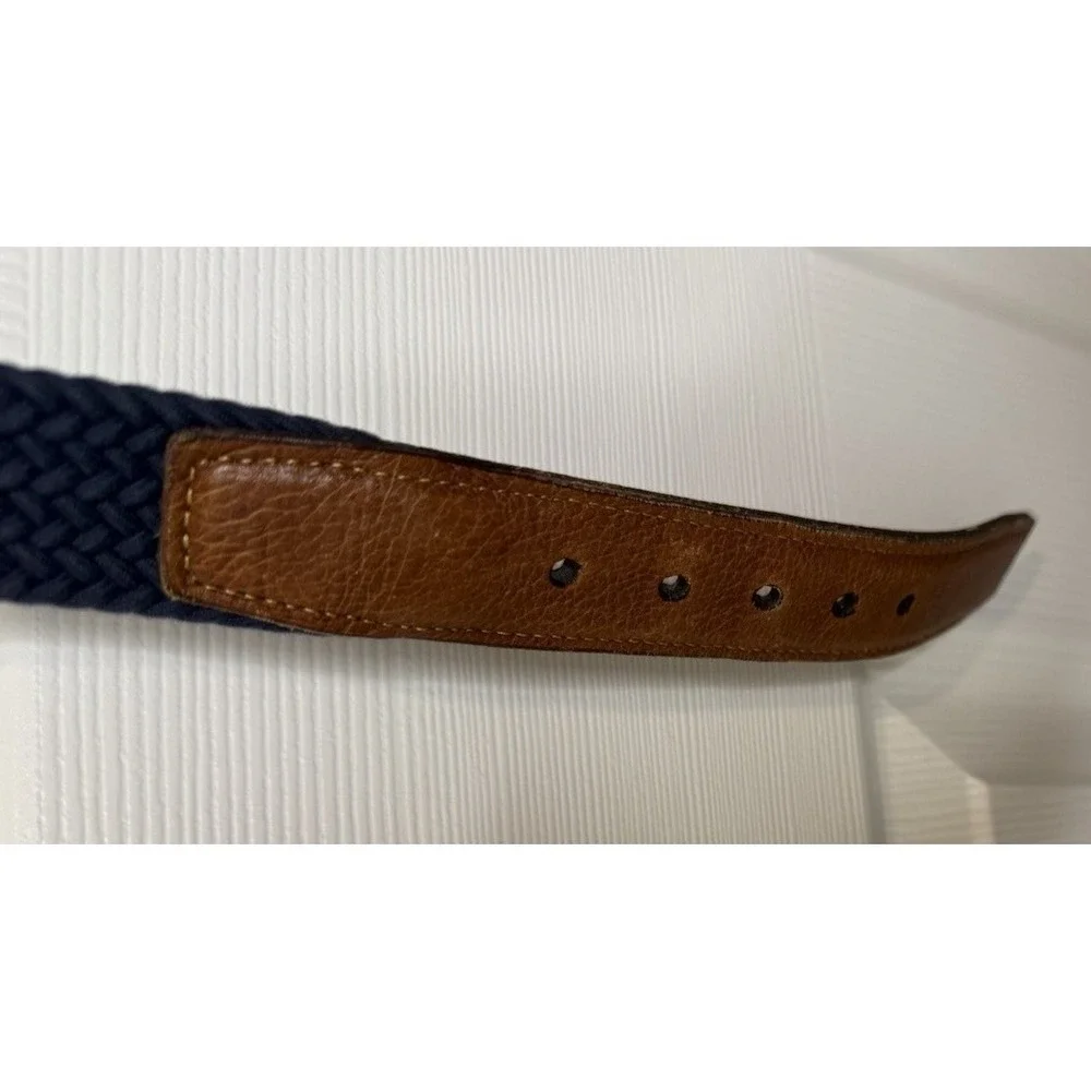 Torino USA Brown Heavy Full Grain Leather Blue Paracord Stretch Woven Belt‎ 38